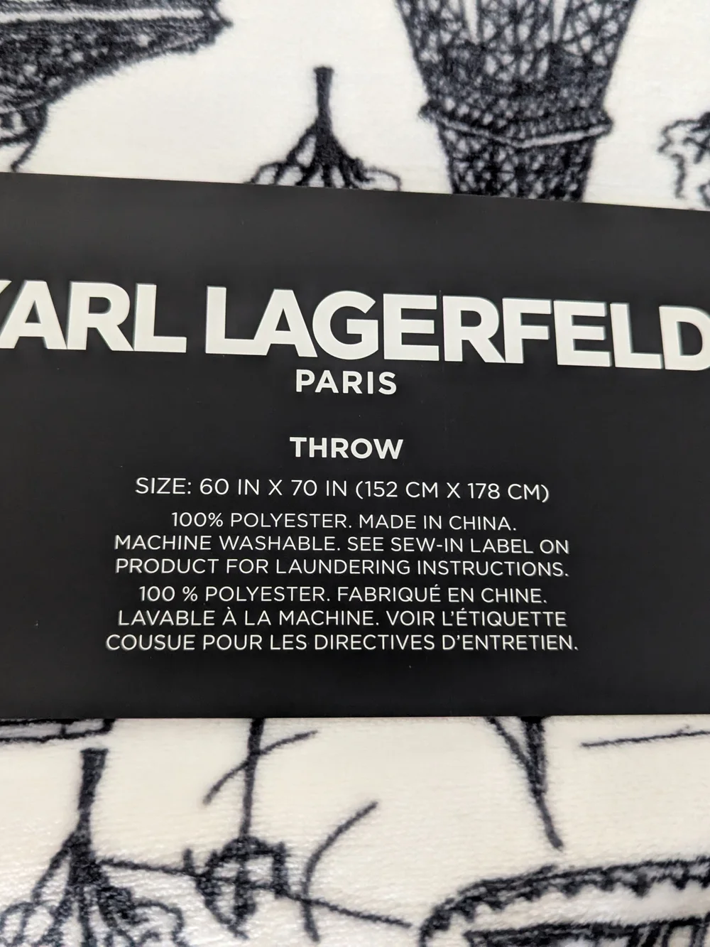 Karl Lagerfeld Throw Blanket 60x70 Black White Paris Print Super Soft OEKO